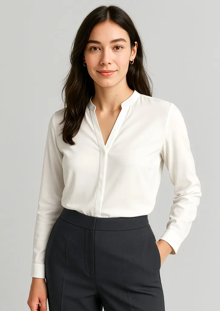 Biz Corporates Juliette Womens Long Sleeve Blouse in Ivory
