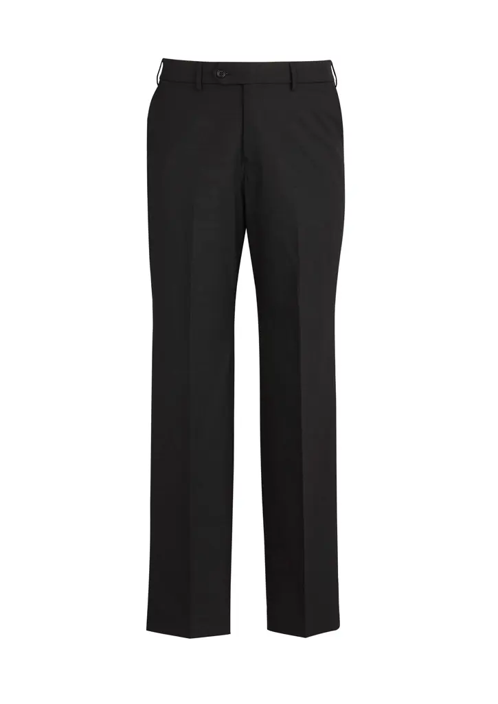 Biz Corporates Comfort Wool Stretch Mens Flat Front Pant in Black