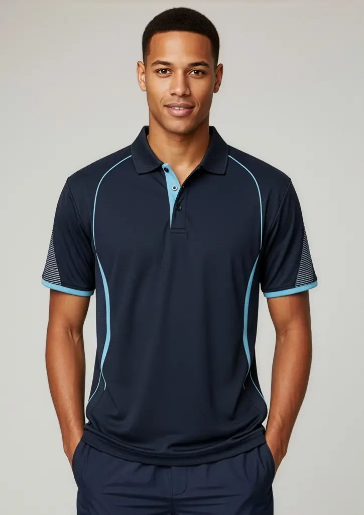 Biz Collection Razor Mens Short Sleeve Polo in Navy/Sky