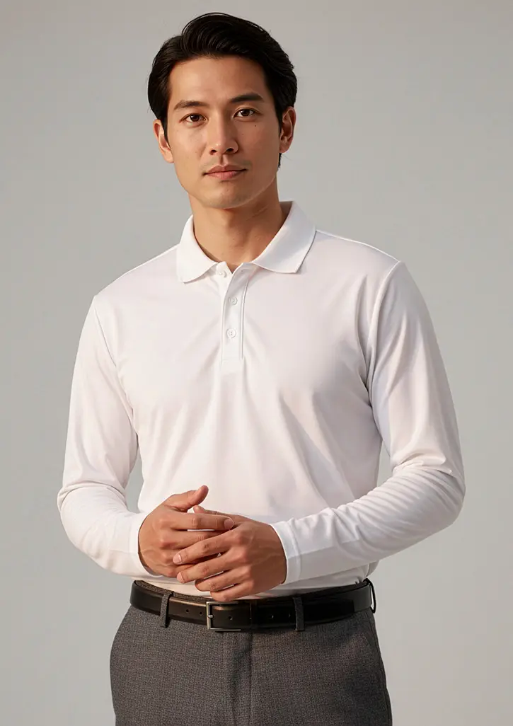 Biz Collection Adults Ace Long Sleeve Polo in White