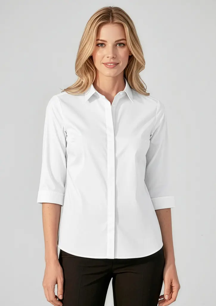 Biz Corporates Charlie Womens 3/4 Sleeve Shirt in White