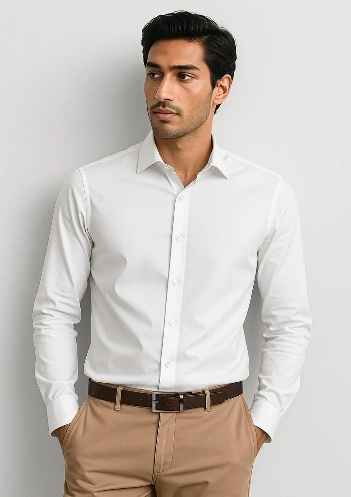 Biz Corporates Charlie Mens Slim Fit Long Sleeve Shirt in White