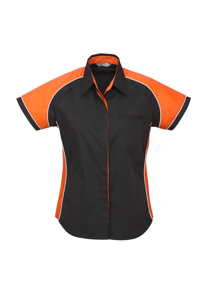 Biz Collection Nitro Womens Short Sleeve Shirt in Black/Orange/White