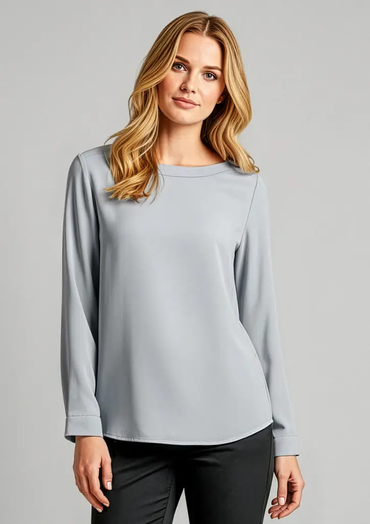 Biz Collection Madison Womens Boatneck Top in Silver Mist