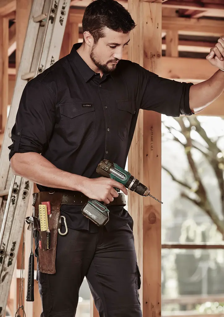 Syzmik Mens Rugged Cooling Long Sleeve Shirt in Black