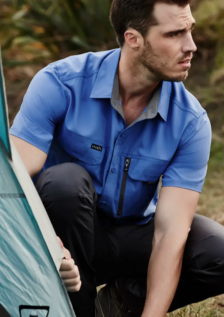 Syzmik Mens Outdoor Short Sleeve Shirt in Blue