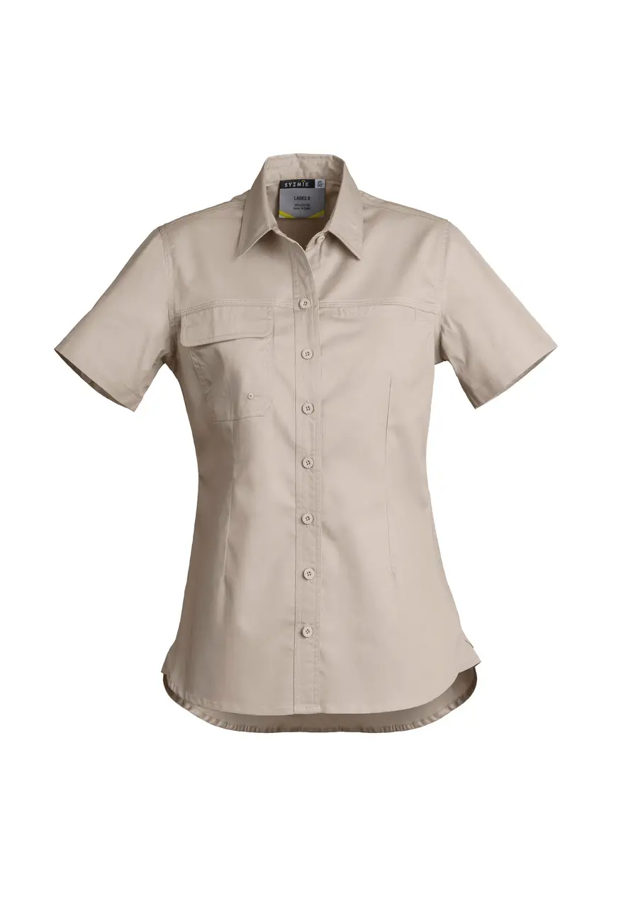 Syzmik Womens Lightweight Tradie Short Sleeve Shirt in Sand