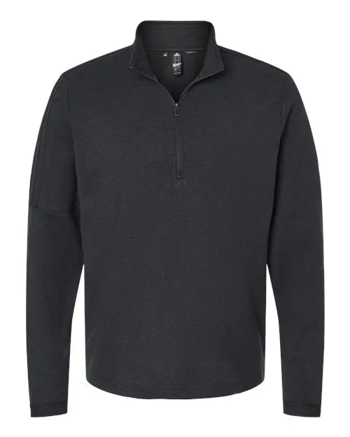Adidas Men's 3-Stripes Quarter-Zip Sweater Pullover in Black Melange