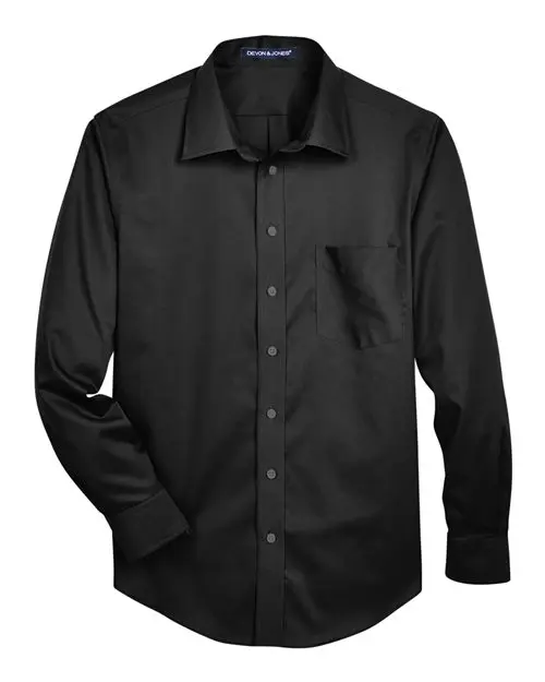 Devon & Jones Men's Crown Collection Solid Stretch Twill Woven Dress Shirt in Black