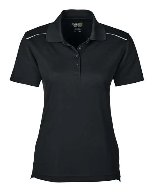 Core365 Women's Radiant Performance Piqué Polo with Reflective Piping in Black