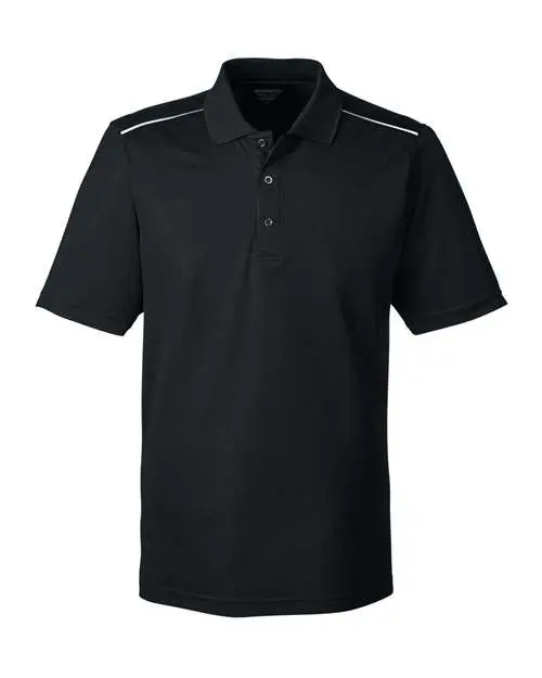 Core365 Men's Radiant Performance Piqué Polo with Reflective Piping in Black