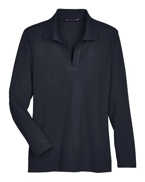Devon & Jones Women's CrownLux Performance Plaited Long Sleeve Polo in Black