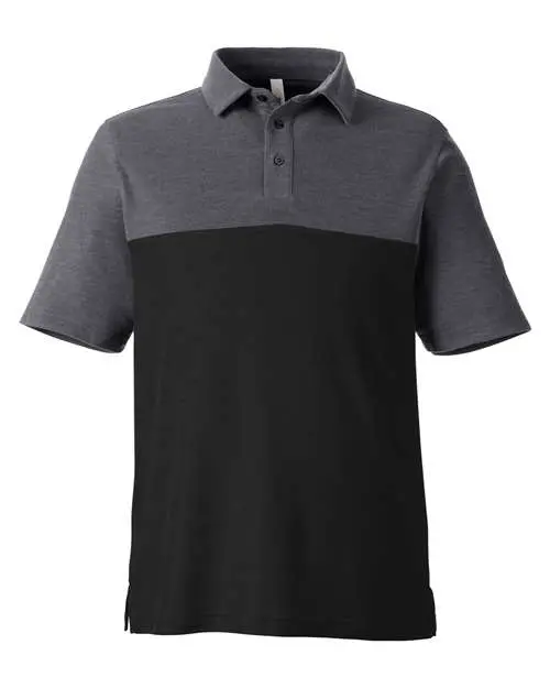 Core365 Men's Fusion ChromaSoft Colorblock Polo in Black/ Carbon Heather