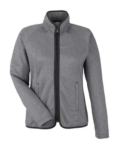 Core365 Women's Venture Heathered Stripe Full-Zip Jacket in Black/ White