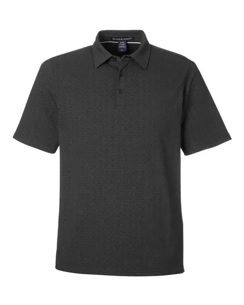 Devon & Jones Men's Crownlux Performance Geo Polo in Black/ Graphite