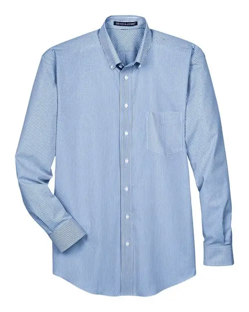 Devon & Jones Men's Crown Collection Banker Stripe Woven Dress Shirt in French Blue
