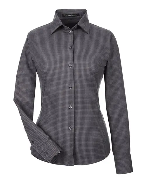Devon & Jones Women's CrownLux Performance Tonal Mini Check Woven Dress Shirt in Carbon