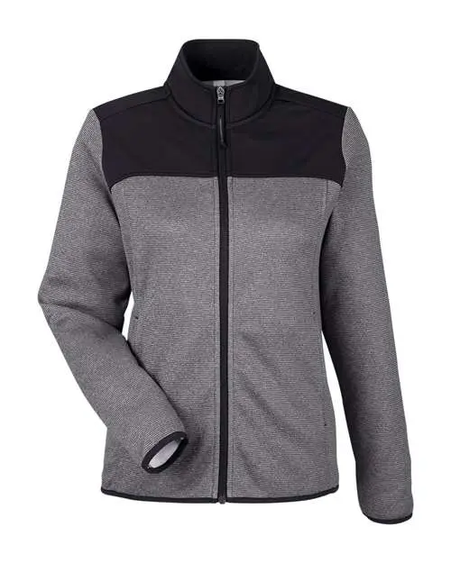 Core365 Women's Venture Heathered Stripe Hybrid Jacket in Black/ White