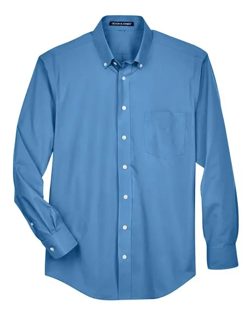 Devon & Jones Men's Tall Crown Collection Broadcloth Woven Dress Shirt in French Blue