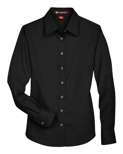 Harriton Women's Easy Blend Twill Dress Shirt with Stain-Release in Black