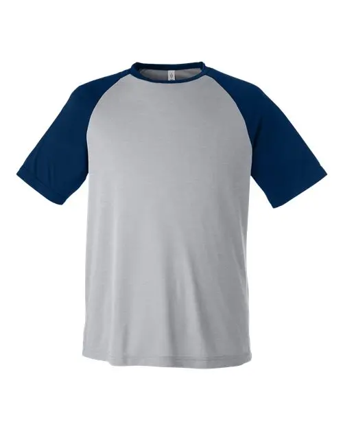 Team 365 Unisex Zone Colorblock Raglan T-Shirt in Athletic Heather/ Sport Dark Navy