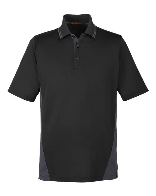Harriton Men's Flash Snag Protection Plus IL Colorblock Polo in Black/ Dark Charcoal