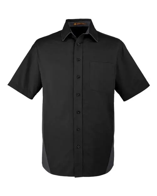 Harriton Men's Flash IL Colorblock Shirt in Black/ Dark Charcoal