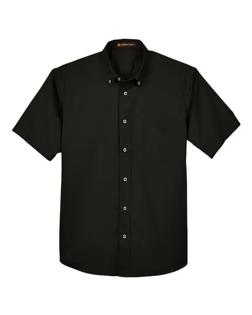 Harriton Men's Easy Blend Twill Dress Shirt with Stain-Release in Black