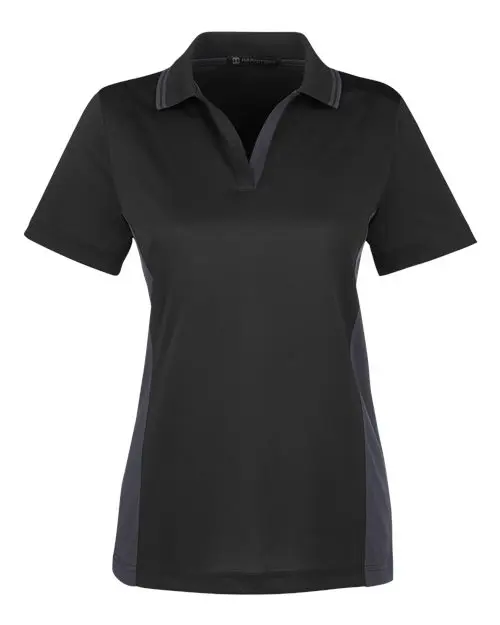Harriton Women's Flash Snag Protection Plus IL Colorblock Polo in Black/ Dark Charcoal