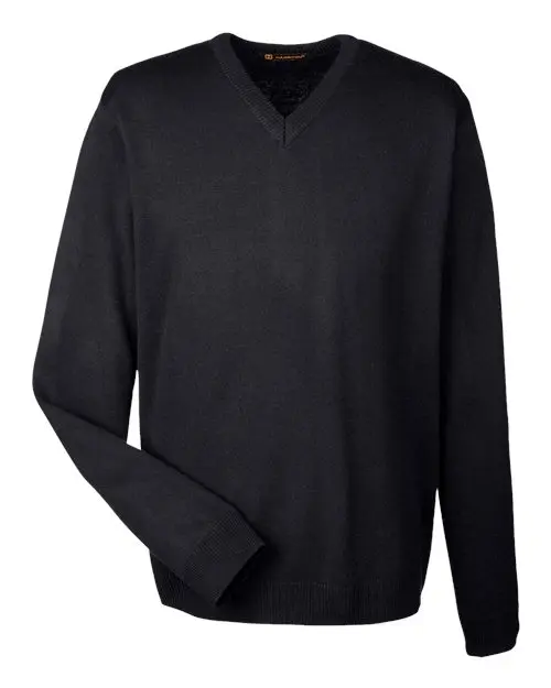 Harriton Men's Pilbloc V-Neck Sweater in Black