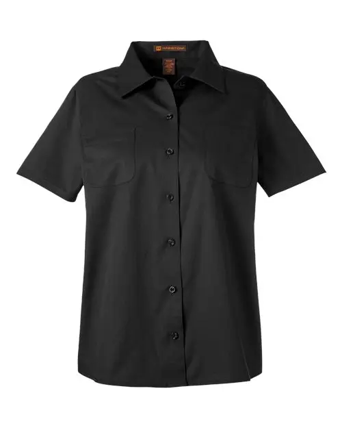 Harriton Women's Advantage IL Short Sleeve Dress Shirt in Black
