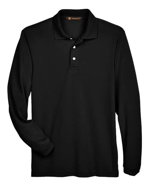 Harriton Men's Easy Blend Long Sleeve Polo in Black