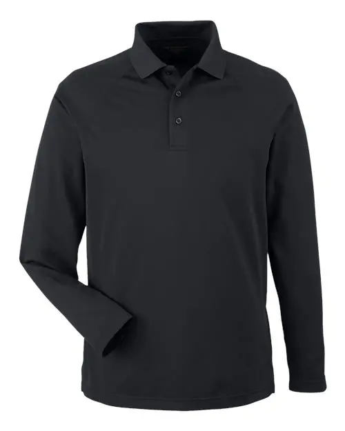 Harriton Men's Charge Snag and Soil Protect Long Sleeve Polo in Black