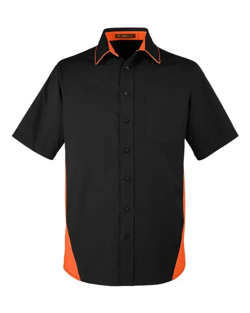 Harriton Men's Tall Flash IL Colorblock Shirt in Black/ Team Orange