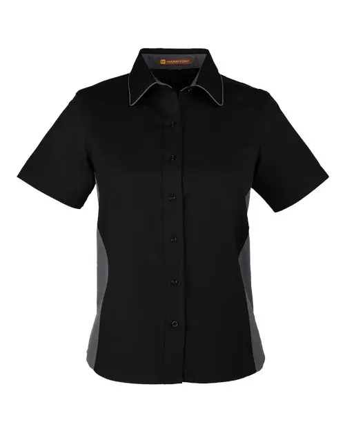 Harriton Women's Flash IL Colorblock Shirt in Black/ Sunray Yellow