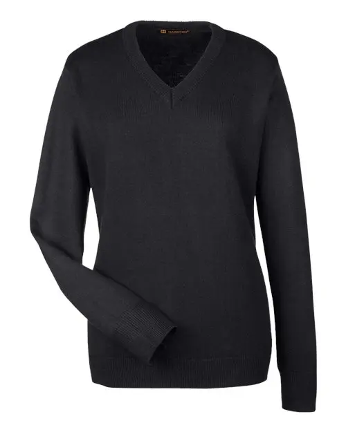 Harriton Women's Pilbloc V-Neck Sweater in Black