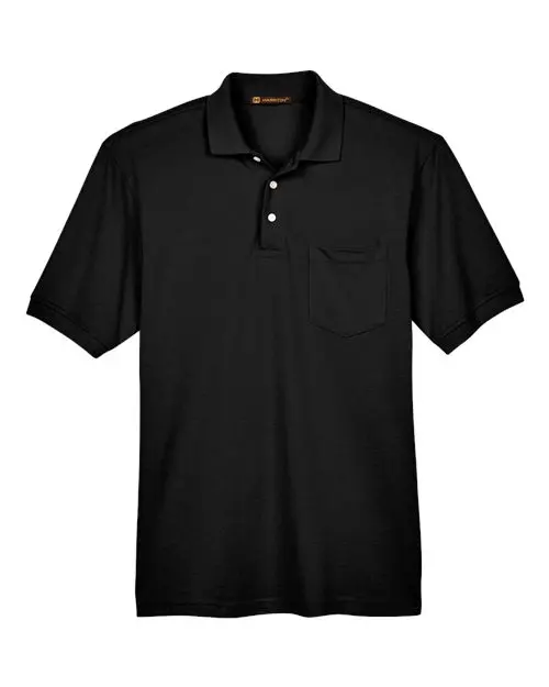 Harriton Men's Easy Blend Polo with Pocket in Black
