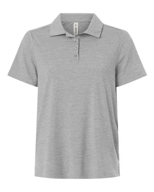 Team 365 Women's Relay Heathered Stripe Polo in Athletic Heather/ White