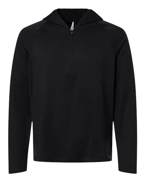 Team 365 Men's Qualify Quarter-Zip Hooded Pullover in Black