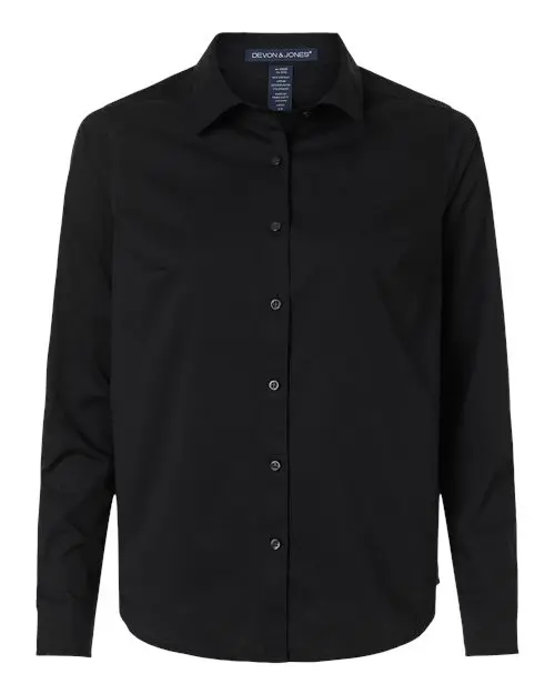Devon & Jones Women's CrownLux Performance Spencer Poplin Dress Shirt in Black