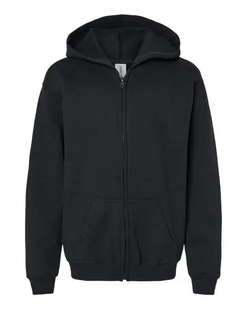 Gildan Youth Heavy Blend Full-Zip Hooded Sweatshirt in Black