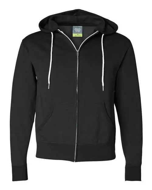 Independent Trading Co. Unisex Lightweight Full-Zip Hooded Sweatshirt in Black