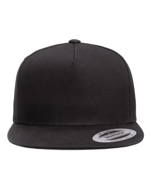 Yupoong (YP Classics) Five-Panel Cotton Twill Snapback Cap in Black
