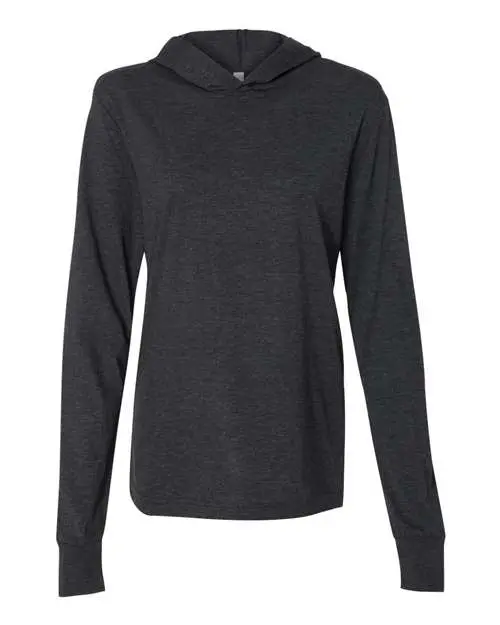 Bella + Canvas Unisex Jersey Hooded Long Sleeve Tee in Charcoal Black Triblend