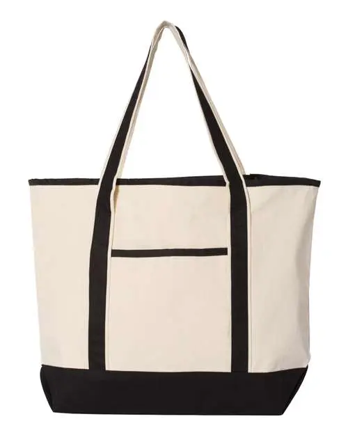 Q-Tees 34.6L Large Canvas Deluxe Tote in Natural/ Black