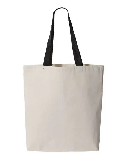 Q-Tees 11L Canvas Tote with Contrast-Color Handles in Natural/ Black