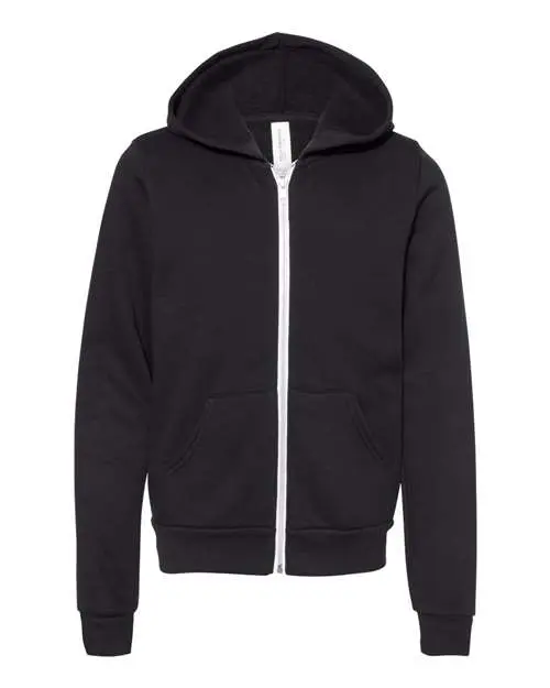 Bella + Canvas Youth Sponge Fleece Full-Zip Hoodie Sweatshirt in Black