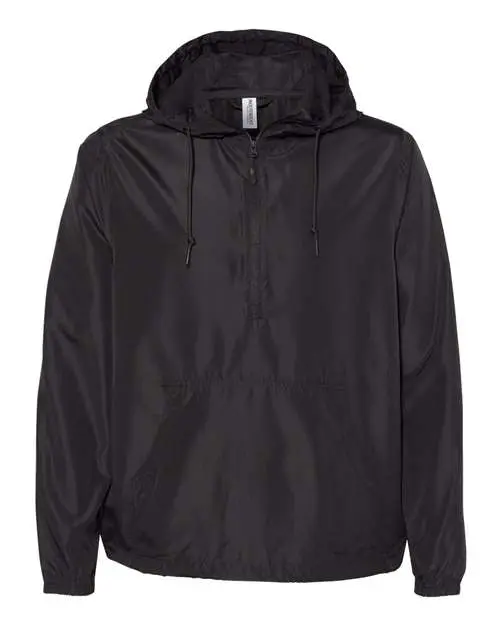 Independent Trading Co. Unisex Lightweight Quarter-Zip Windbreaker Pullover Jacket in Black