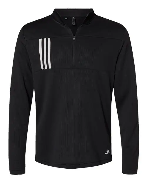 Adidas Men's 3-Stripes Double-Knit Quarter-Zip Pullover in Black/ Grey Two