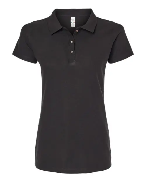 M&O Women's Ringspun Pique Polo in Black